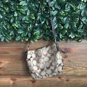 COACH Signature Khaki Crossbody Hobo Messenger Bag